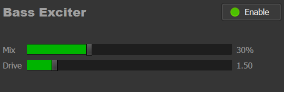 Screenshot of the Bass Exciter section controls in the Broadcast Processor.