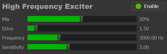 Screenshot of the High Frequency Exciter in the Broadcast Processor.