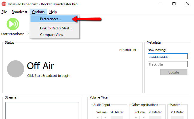 Rocket Broadcaster Preferences